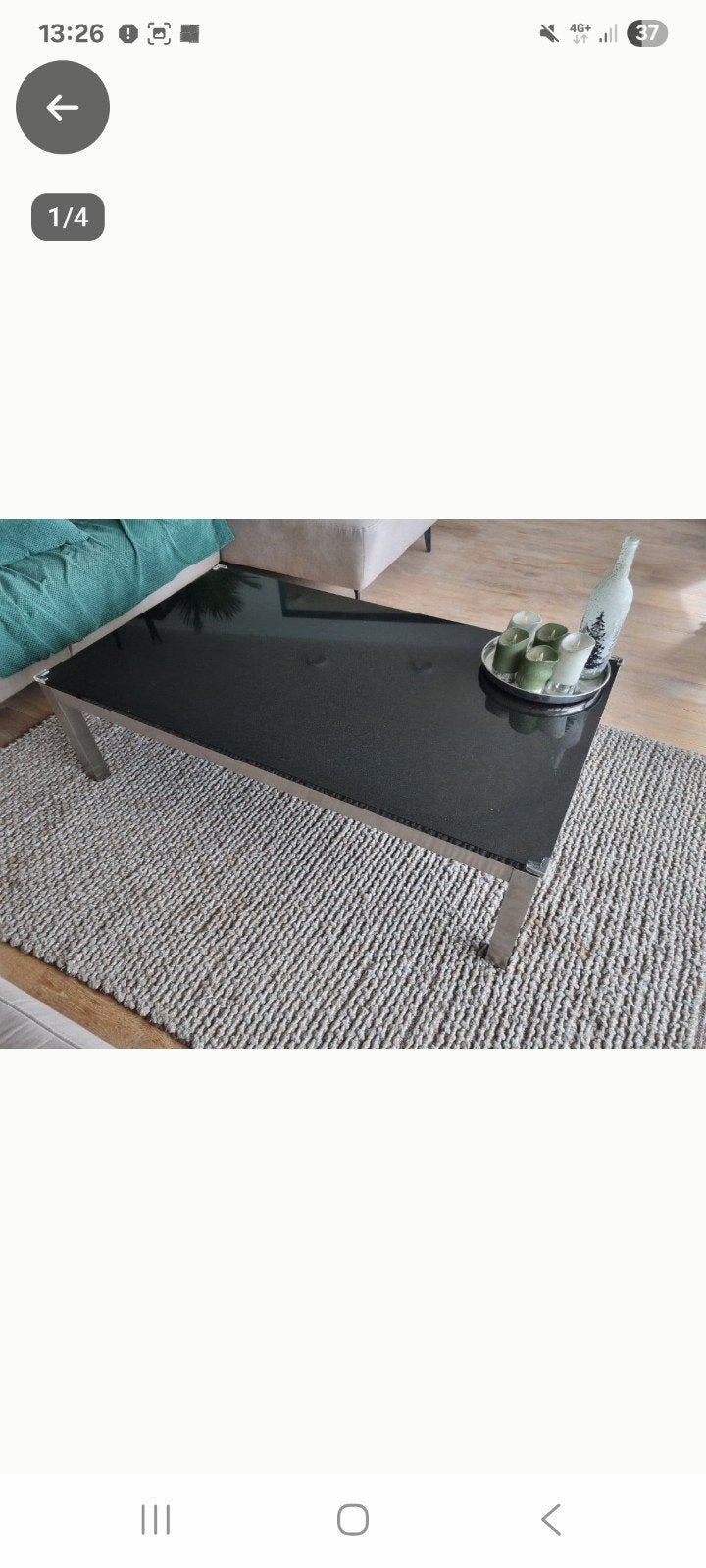 Salontafel met zilveren poten en zwart granieten blad, Huis en Inrichting, Ophalen, Gebruikt, 100 tot 150 cm, 50 tot 100 cm