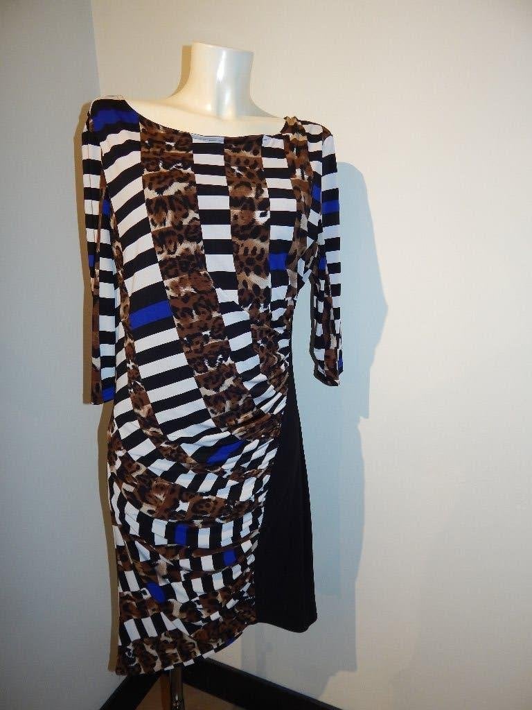 Joseph Ribkoff stretch jurk aparte print jaguar gesmockt 44
