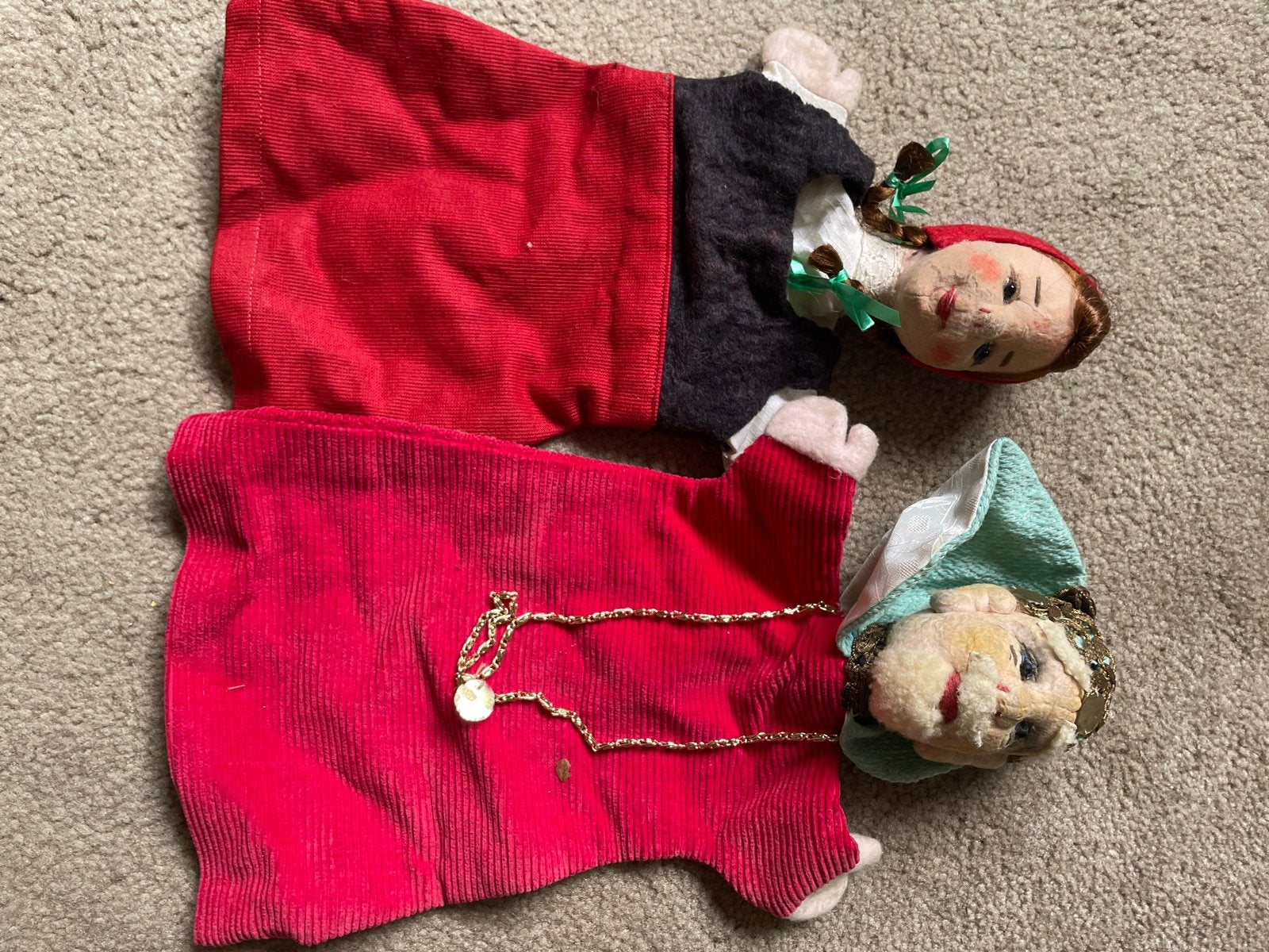 Vintage Handpoppen Set: Meisje en Oude Man, Ophalen of Verzenden