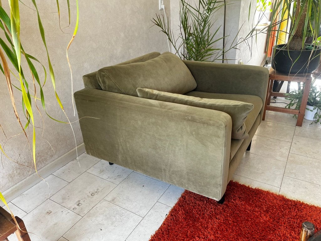 Groene velvet fauteuil, Ophalen, Gebruikt, 75 tot 100 cm, 75 tot 100 cm
