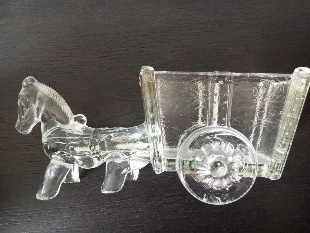 Vintage dik glas Janette . Muildier/ezel met kar, Ophalen of Verzenden