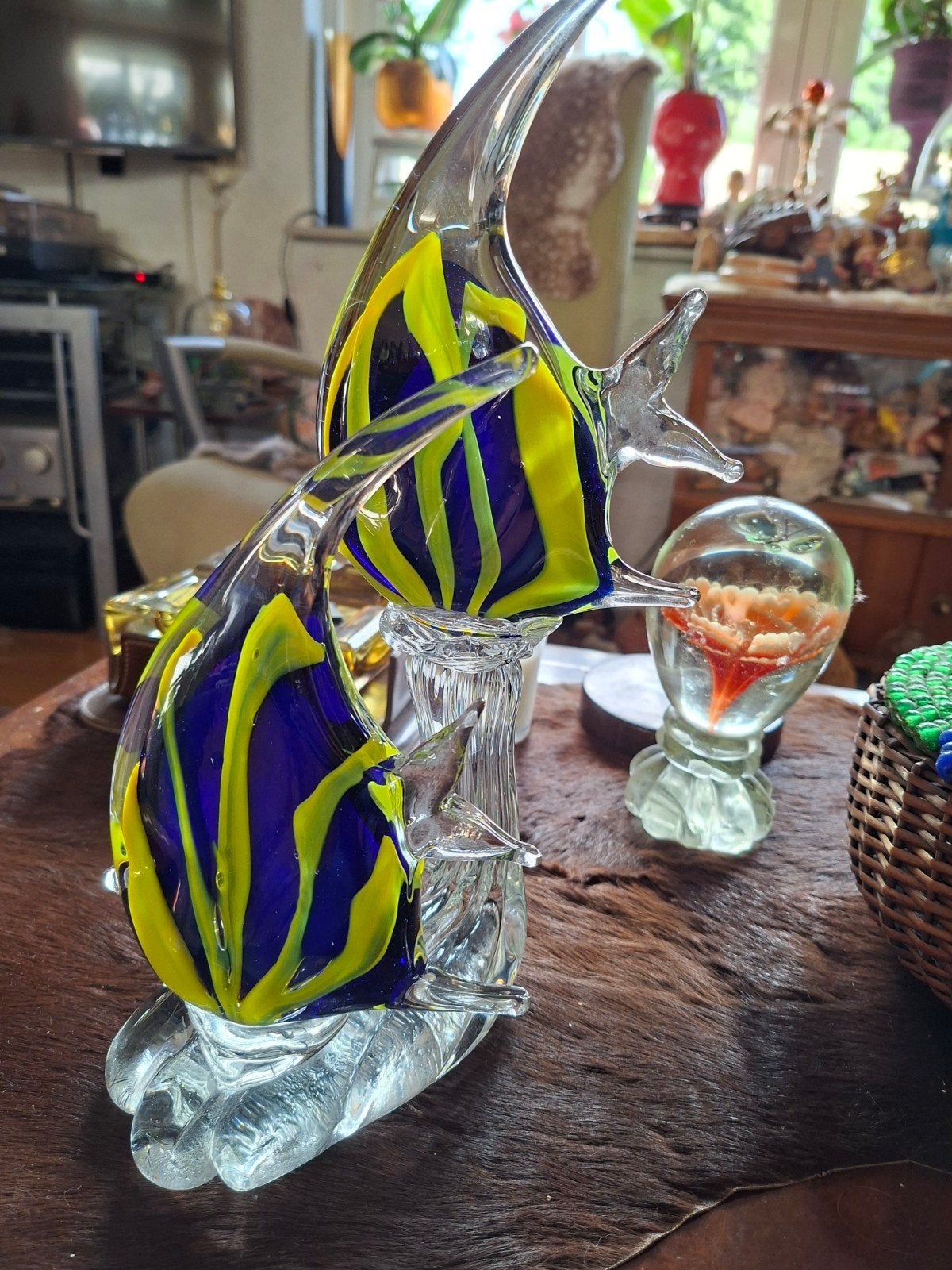 Murano Stijl Glazen Vissen - Blauw met Geel, Antiek en Kunst, Ophalen of Verzenden