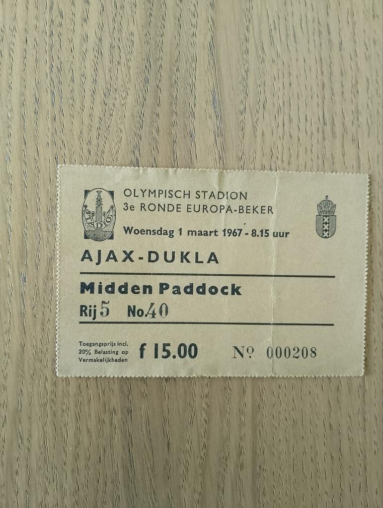 Toegangskaart Ajax -Dukla Praag, Ophalen of Verzenden, Ajax