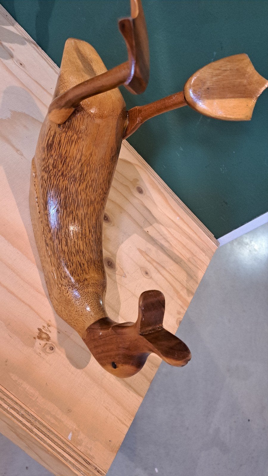 Handgemaakte houten Duck flessenhouder, Ophalen, Hout