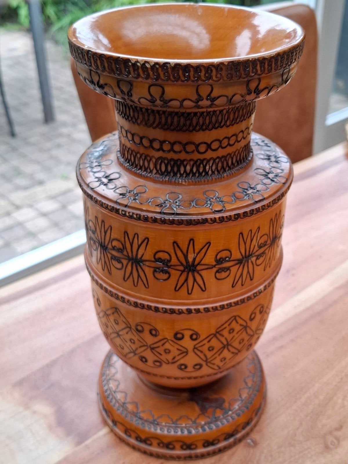 Vintage houten vaas 28 cm, Ophalen of Verzenden