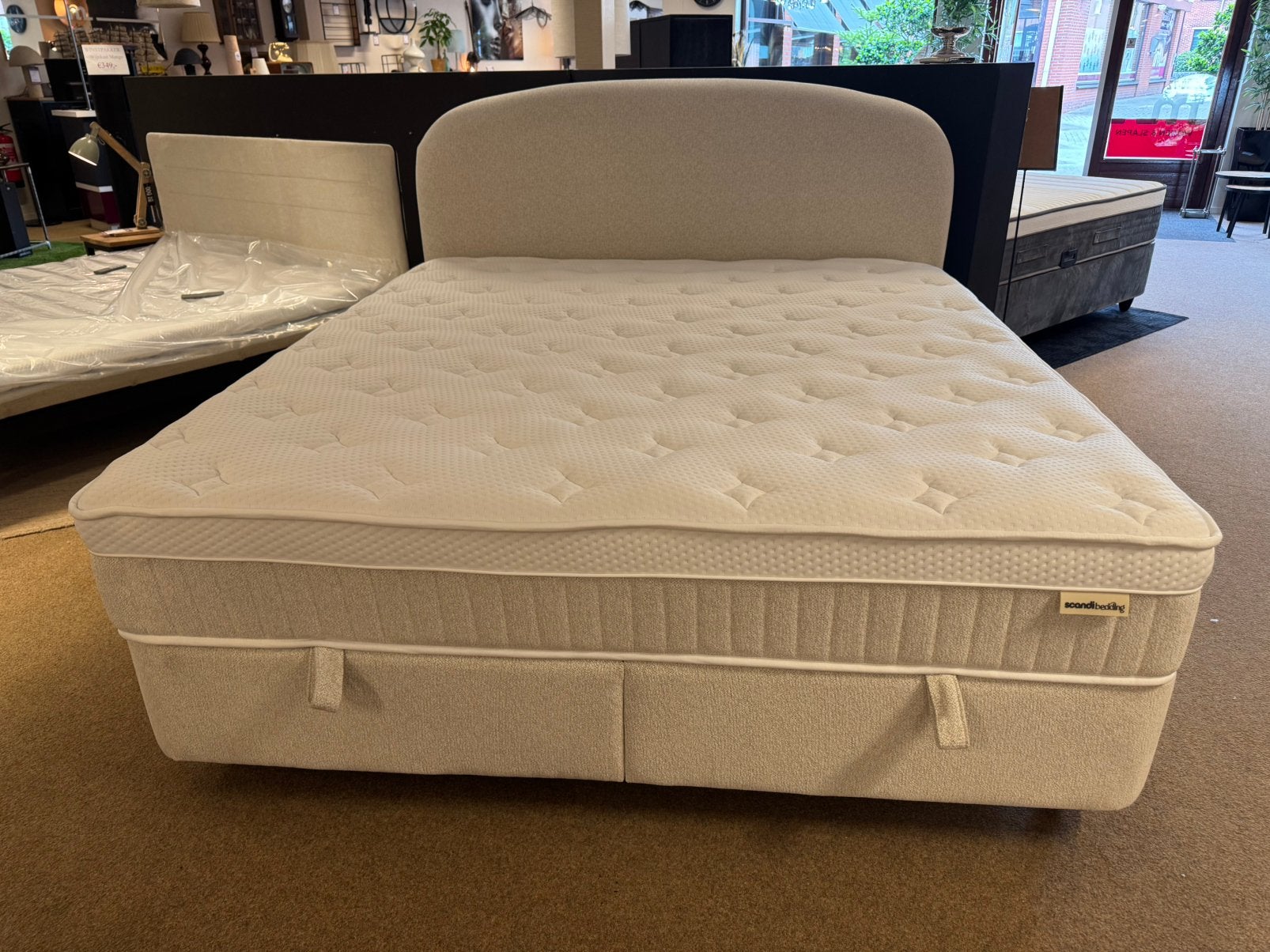 Boxspring/Baza met opbergruimte 180 Direct/leverbaar E-7402, Ophalen, Beige, Mwonenenslapen, Mwonenenslapen@ziggo.nl
