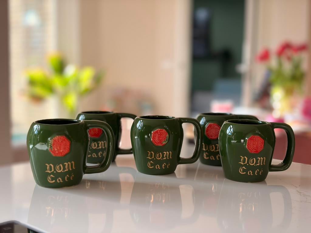 5x Vintage D.O.M. Café Bénédictine Mokken – Groen Keramiek, Ophalen of Verzenden