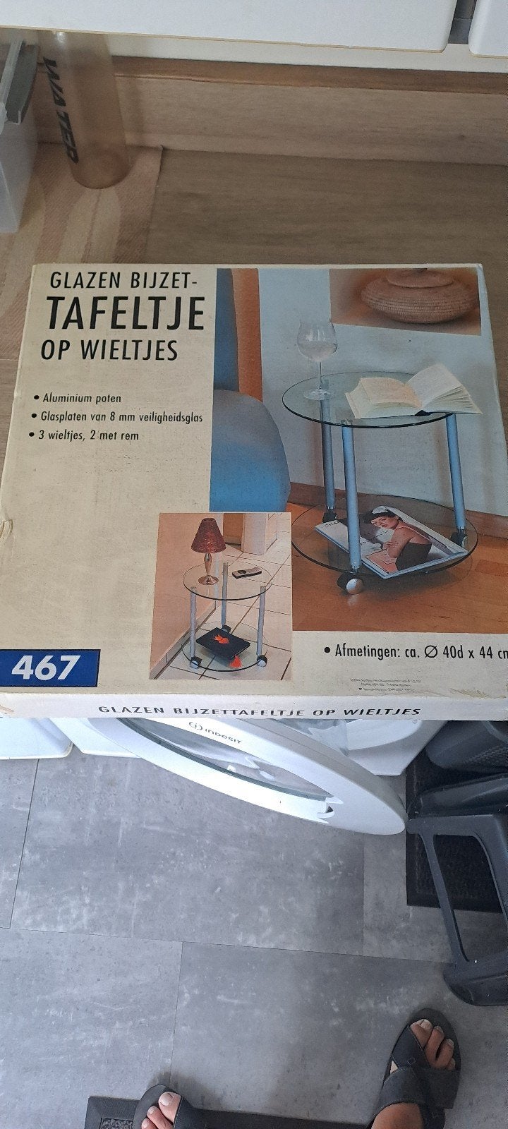 Glazen bijzettafel op wieltjes - Rond, Huis en Inrichting, Tafels | Bijzettafels, 45 tot 60 cm, Minder dan 55 cm, Rond, Nieuw