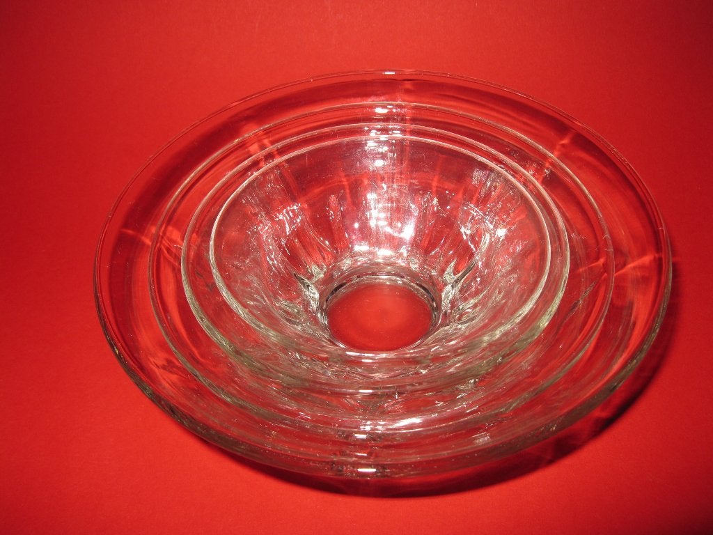 4 glazen schalen van klein naar groot., Ophalen of Verzenden, Zo goed als nieuw, Rond, Glas