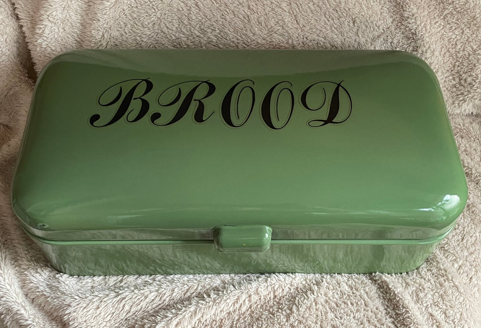 Vintage Emaille Broodbak 🩷🧡, Groen, Gebruikt, Overige materialen, Ophalen of Verzenden