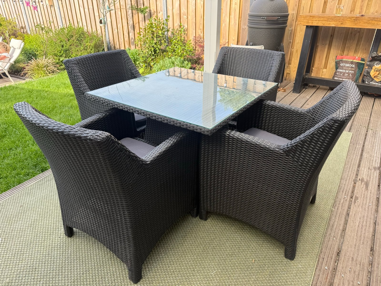 Tuinset met 4 stoelen - Canadian Wicker, Tuin en Terras, Ophalen, 4 zitplaatsen, Gebruikt, Eettafel