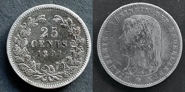 25 cent 1897 Wilhelmina zilver, Verzenden, Koningin Wilhelmina, 25 cent, Zilver
