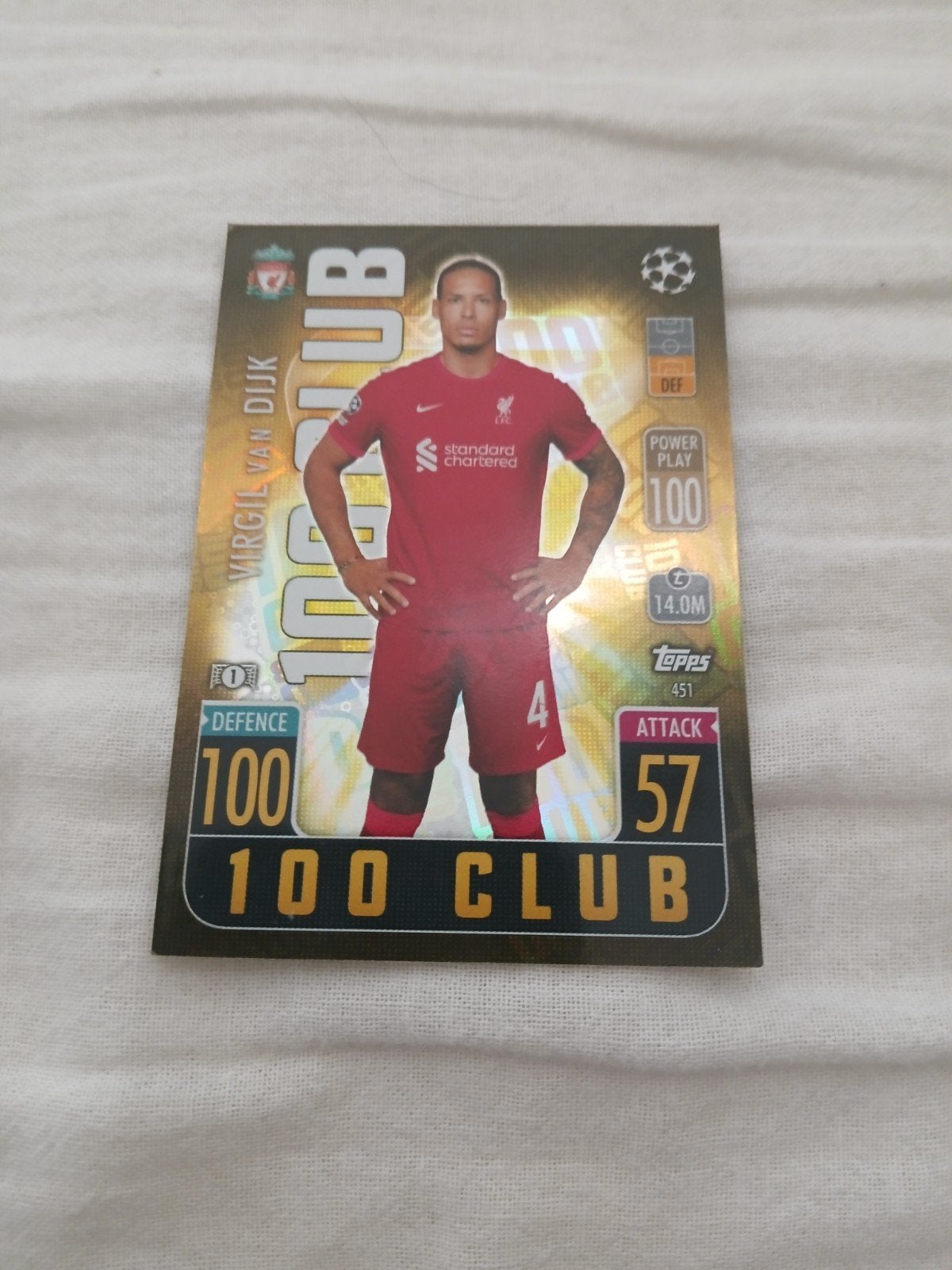 Virgil van Dijk 100 Club Topps Match Attax Champions League, Ophalen of Verzenden, Zo goed als nieuw, Losse kaart