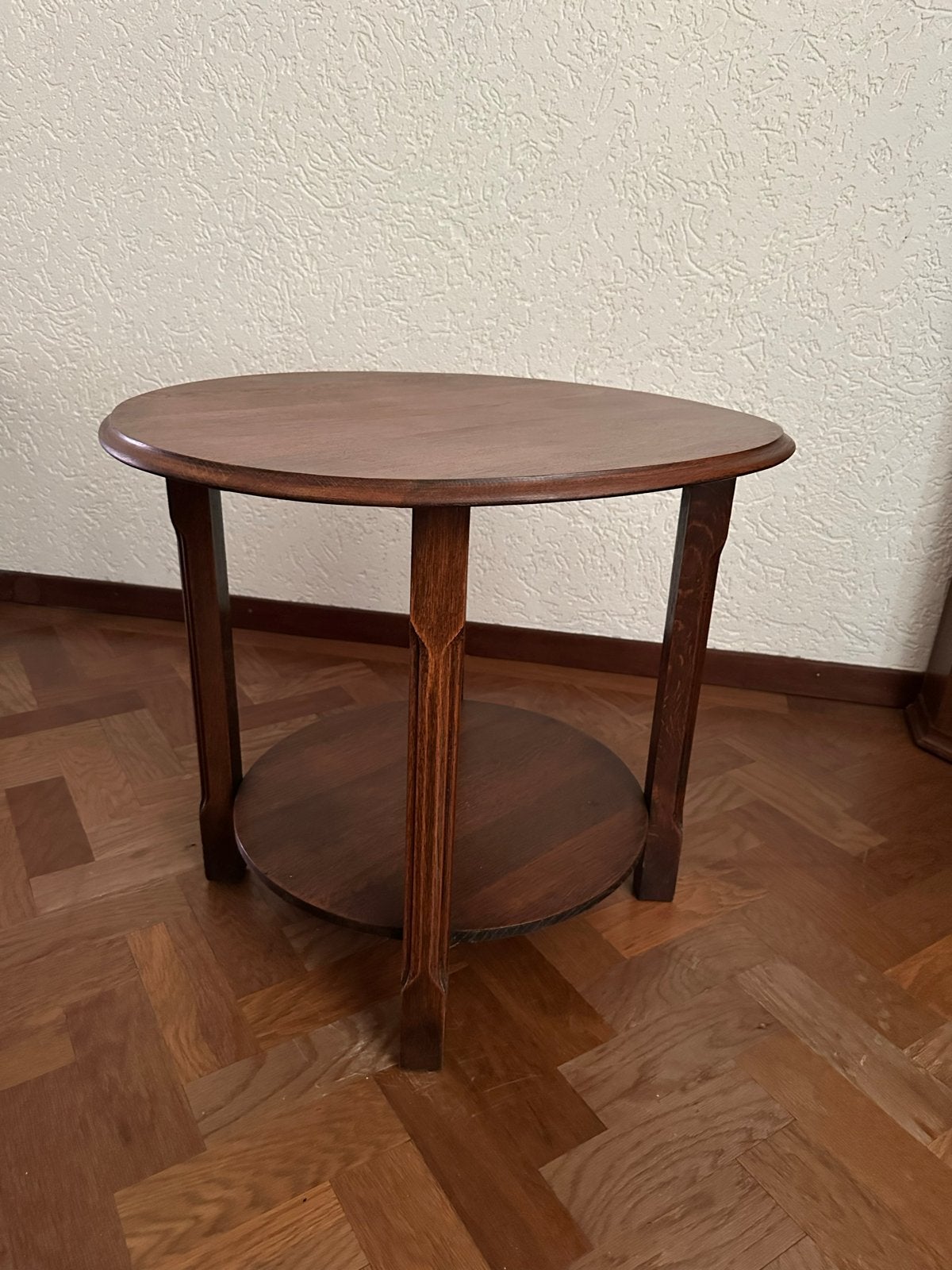 Vintage houten bijzettafel met twee niveaus, Ophalen