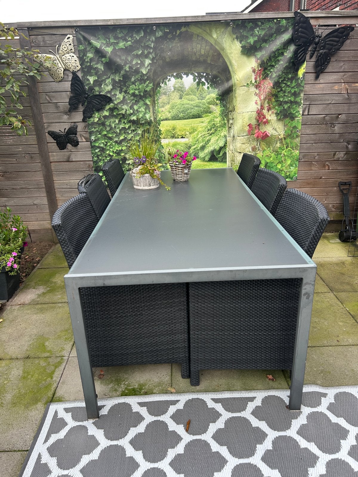 Aluminium tuintafel met glasplaat 2 meter, Tuin en Terras, Ophalen, Gebruikt, Rechthoekig, Aluminium