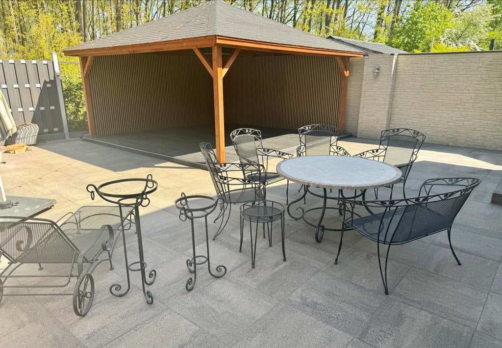 10-delige Apple Bee tuinset smeedijzeren / Royal Garden, Tuin en Terras, Ophalen, Overige materialen, Gebruikt, Eettafel