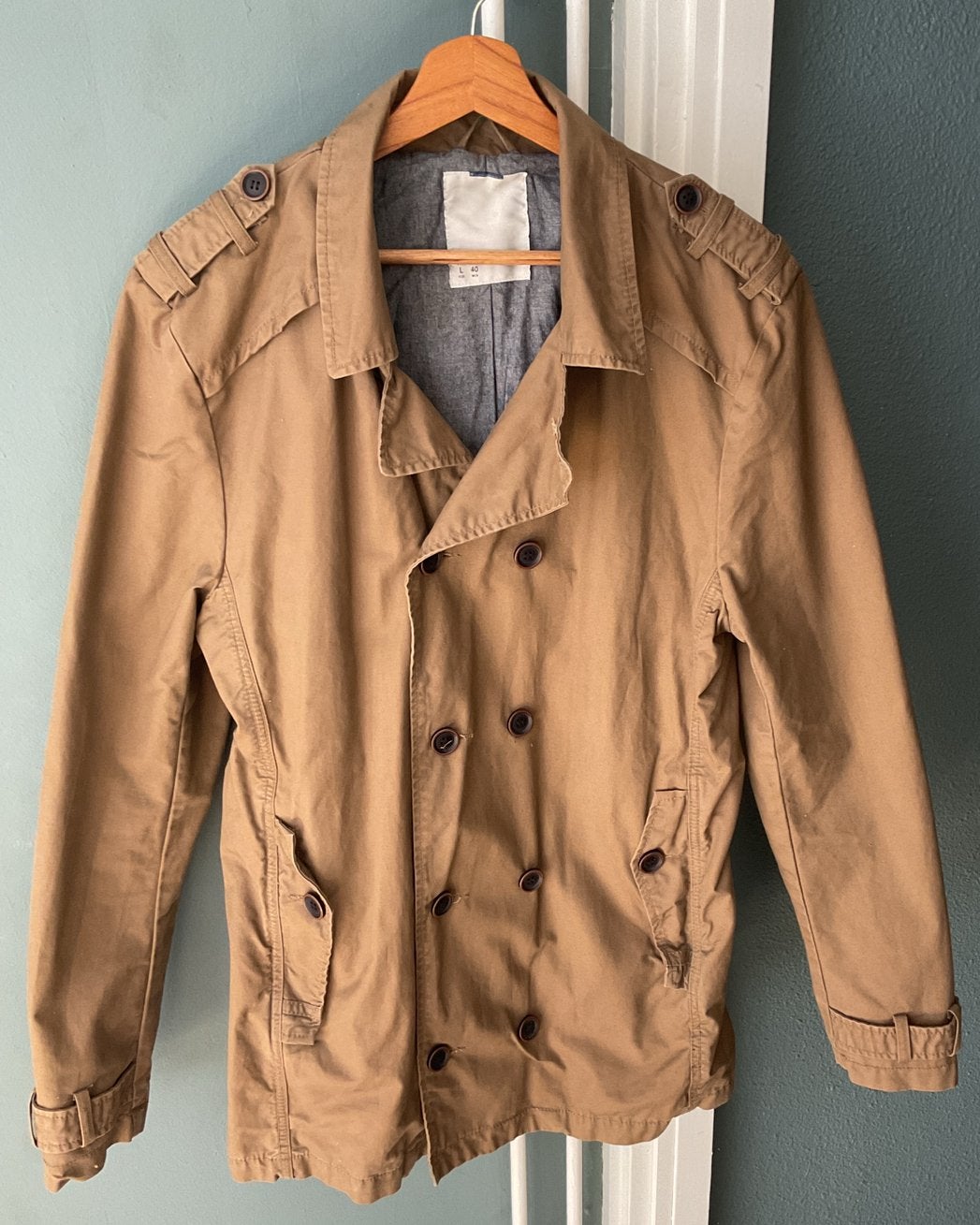 Heren driekwart jas Bershka maat L, Ophalen of Verzenden, Zo goed als nieuw, Maat 52/54 (L), Beige