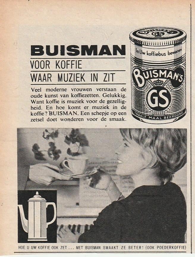 Retro reclame 1962 Buisman's koffie waar muziek in zit piano, Verzamelen, Verzenden, Overige typen