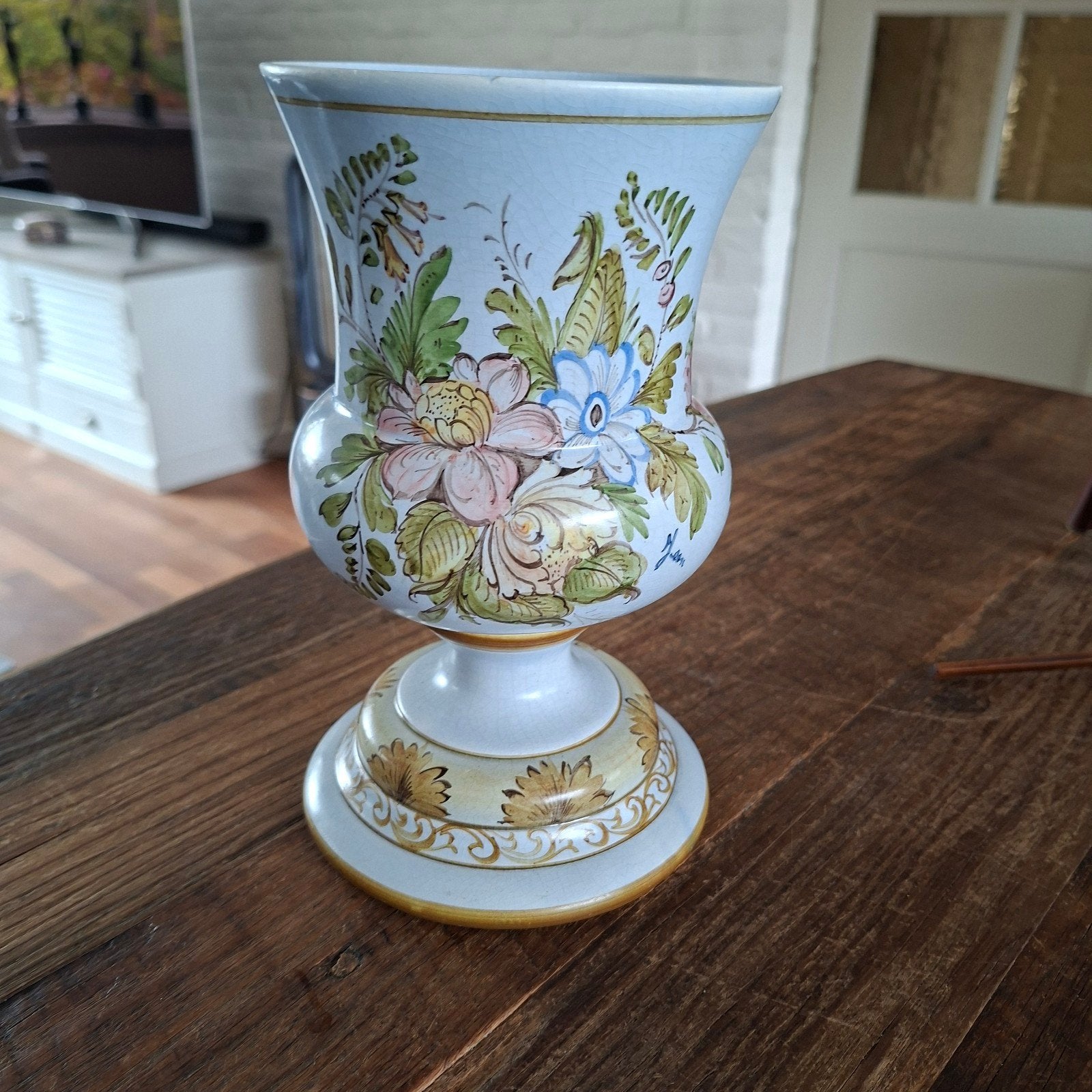 Italiaanse Majolica Vaas Vintage 20e Eeuw 20x11 cm groot, Ophalen of Verzenden