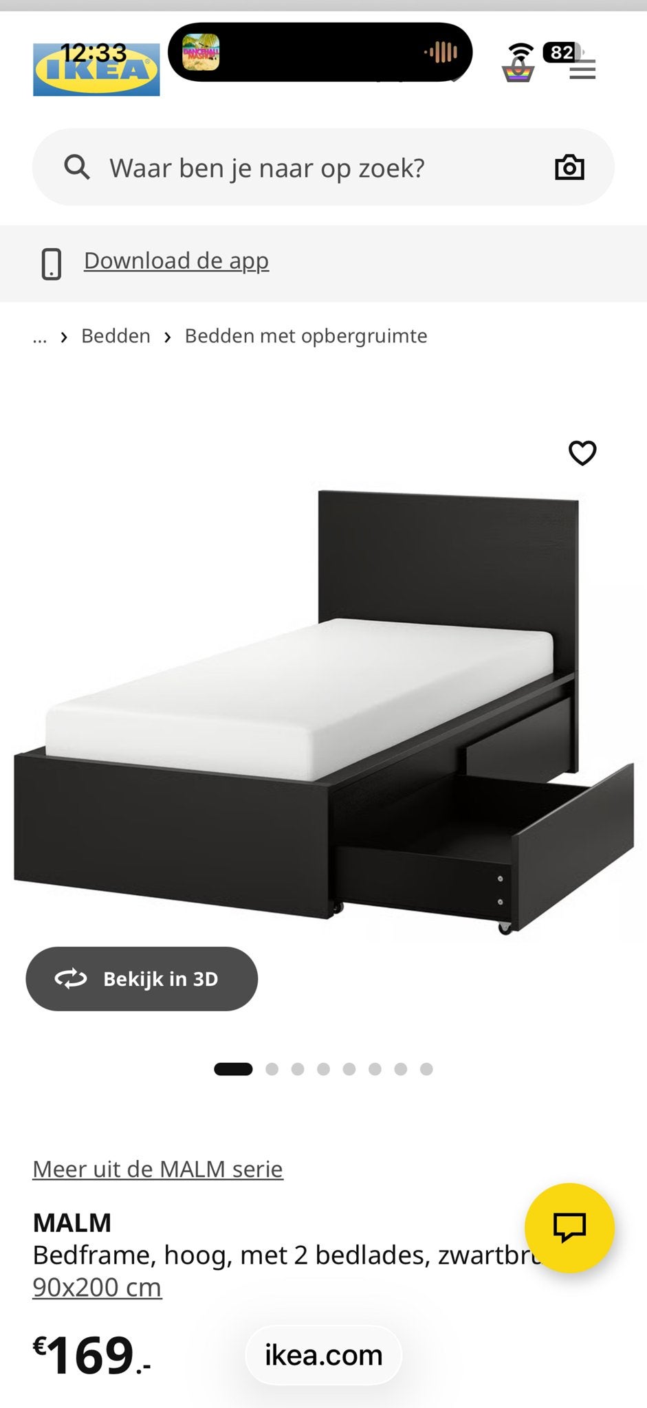 IKEA MALM Bedframe met 2 bedlades, zwartbruin, 90x200 cm, Ophalen, Gebruikt, 90 cm, Eenpersoons