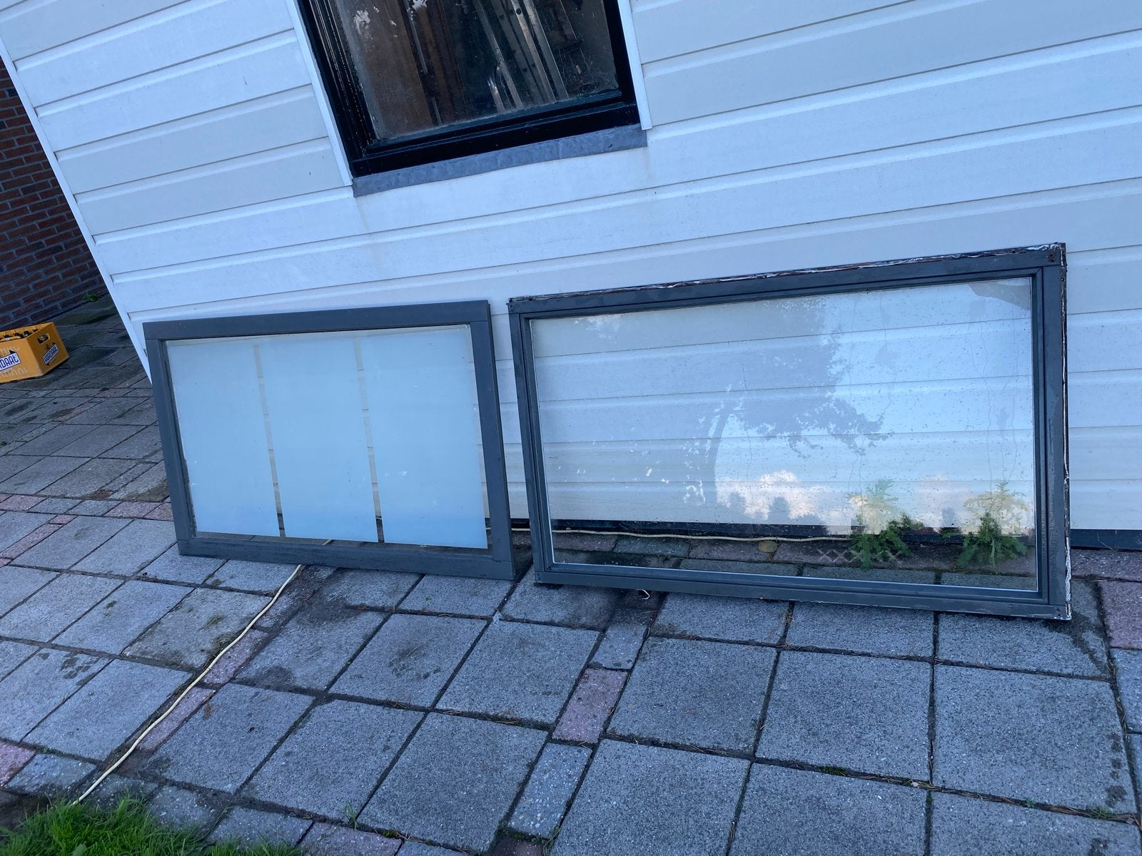 Set van 2 hardhouten kozijnen met enkel glas, Ophalen, Gevelraam of Ruit, Gebruikt, Minder dan 80 cm