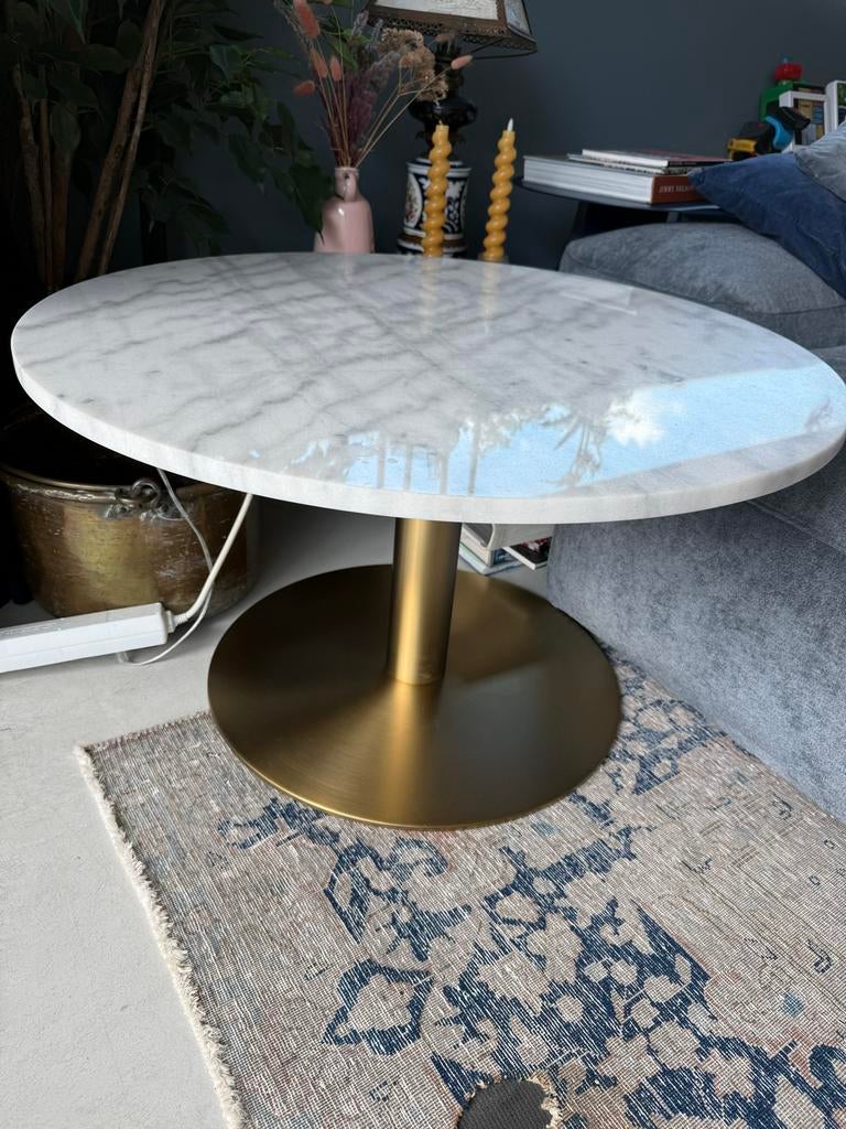 Marmeren salontafel van Wehkamp. Wit met gouden poot, Ophalen, Overige materialen, Rond, 50 tot 100 cm