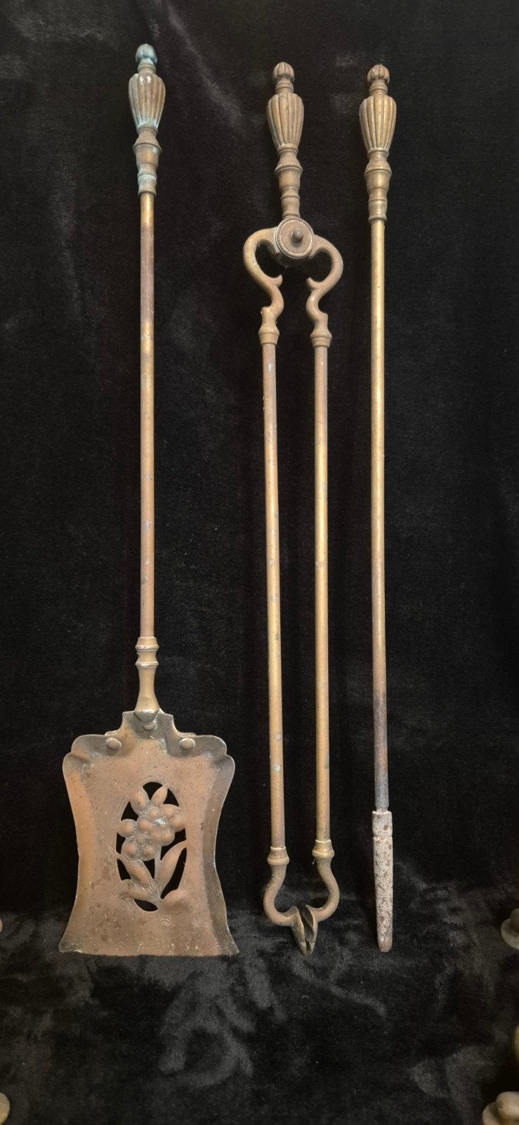 Antieke Koperen Haardset - Schep, Tang en Pook, Ophalen of Verzenden