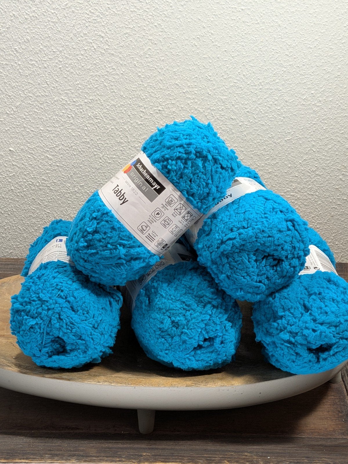 set van 5 bollen Schachenmayr Tabby garen in blauw, Ophalen of Verzenden, Nieuw, Breien of Haken, Wol of Garen