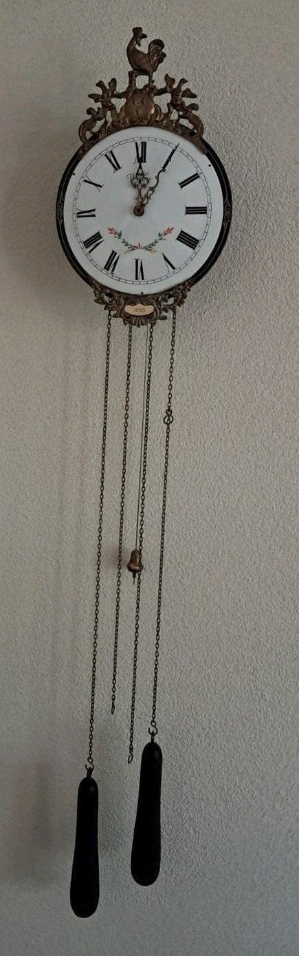 Comtoise wandklok, type haantje, Ophalen, Gebruikt, Met gewichten, Wandklok