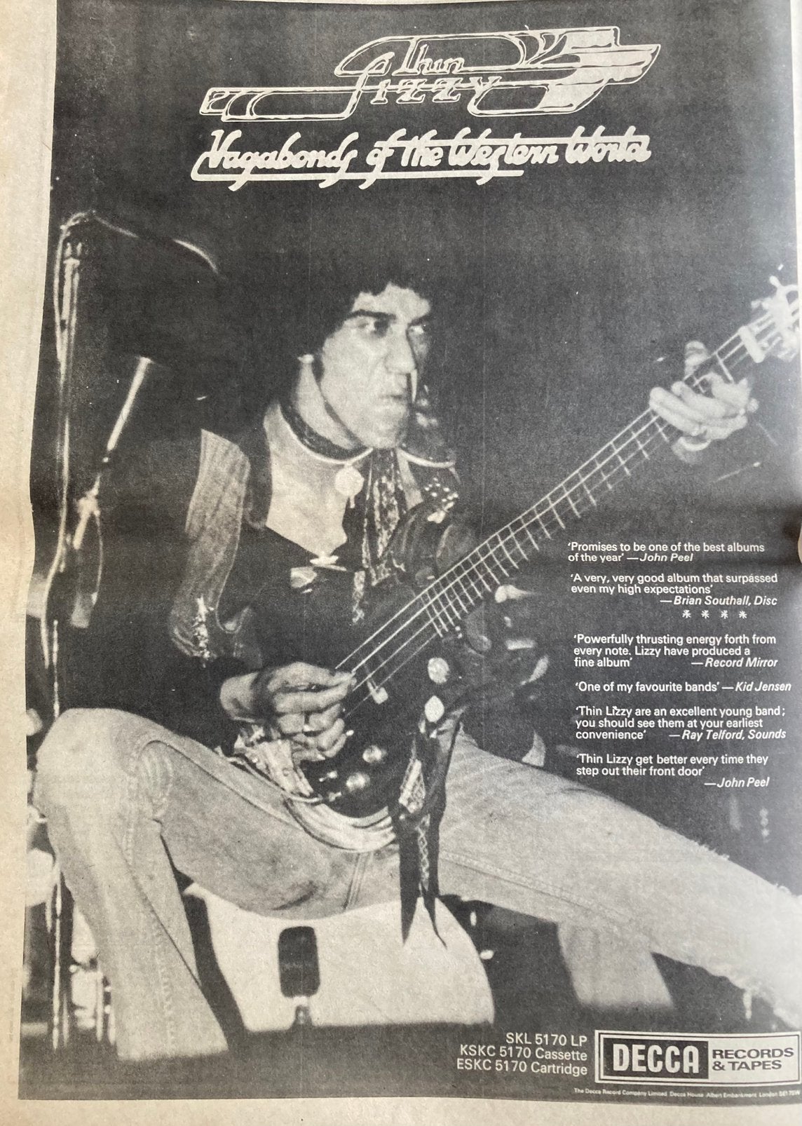 Paginagrote A3 advertentie THIN LIZZY Vagabonds Of Weste, Ophalen of Verzenden, Gebruikt