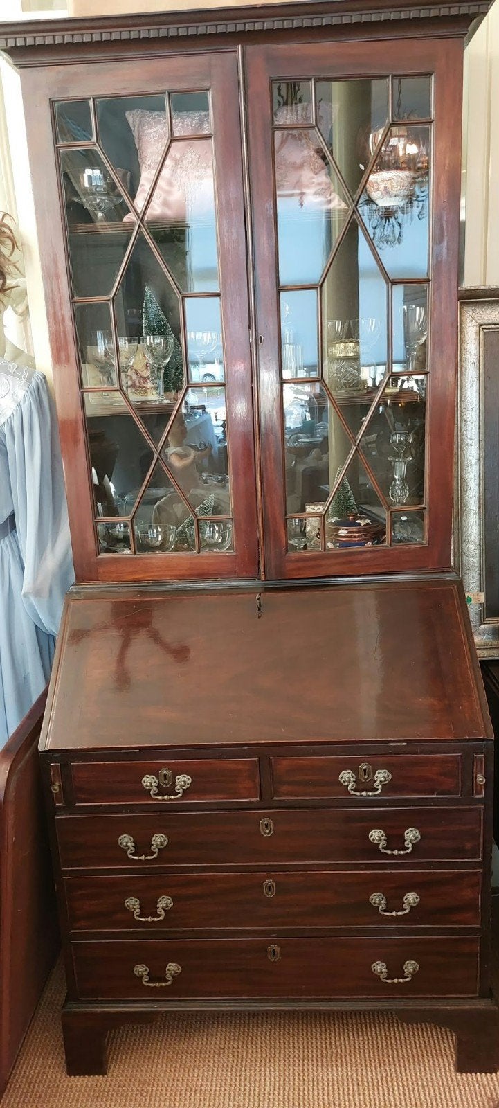 Antieke secretaire vitrinekast, ca. 1890-1900, nette staat, Ophalen