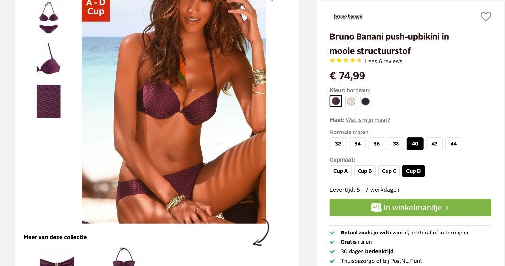 Bruno Banani C / 38 bikini bordeaux rood padded cup, Overige kleuren, Bruno Banani, Ophalen of Verzenden, Zo goed als nieuw