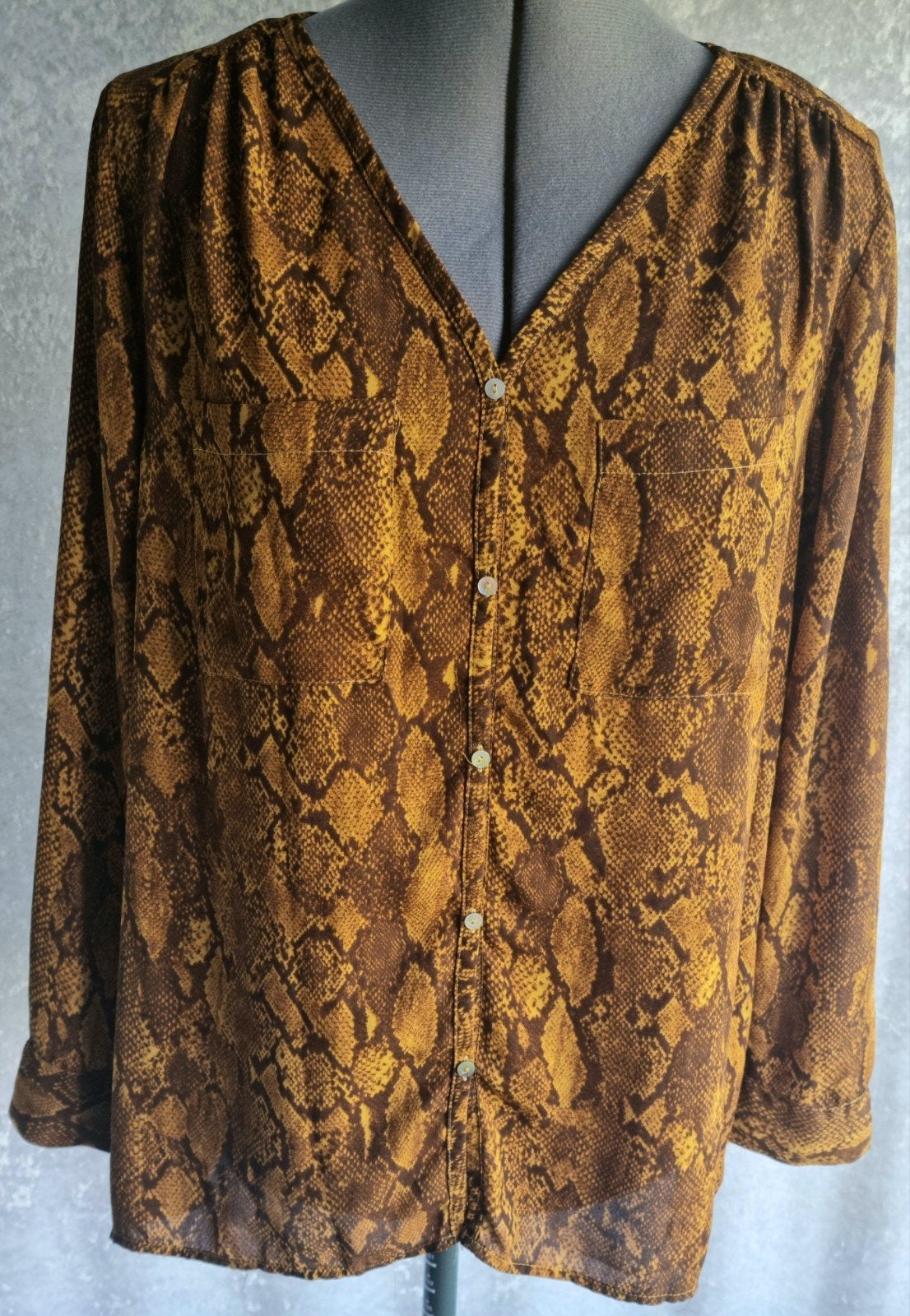 H&M slangenprint blouse dames maat 36 trendy viscose, Verzenden, Zo goed als nieuw, Maat 36 (S), Bruin
