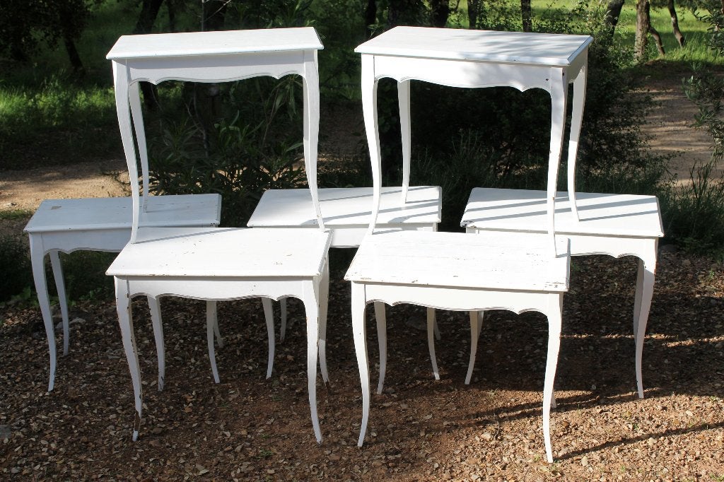 Brocante - Serie kleine witte tafeltjes!, Ophalen, Hout, Wit, Gebruikt