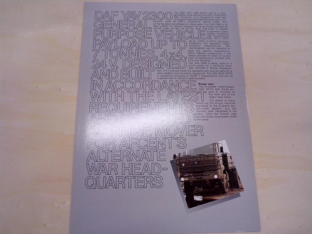 Militaire DAF YAV 2300 4x4 brochure folder Engels, Ophalen of Verzenden, Zo goed als nieuw, Overige merken