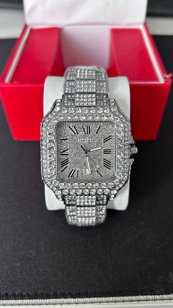 Moissanite Cartier Santos, Sieraden, Tassen en Uiterlijk, Horloges | Dames, Ophalen of Verzenden, Zo goed als nieuw, Staal, Overige merken