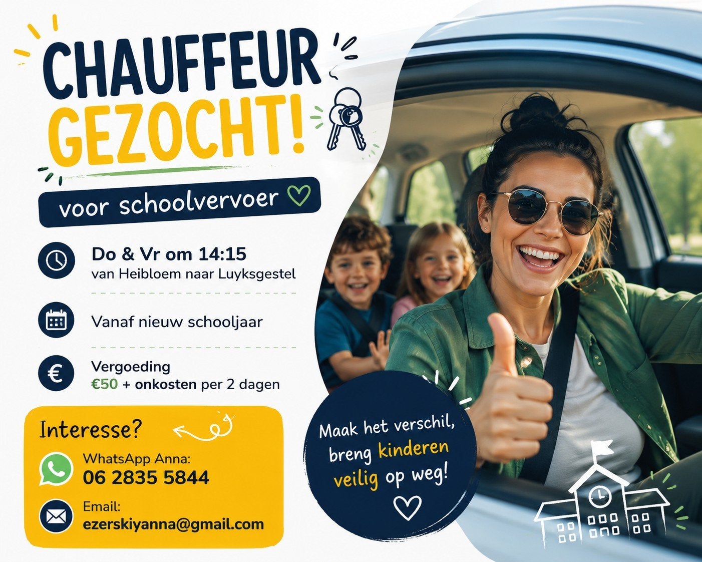 Chauffeur gezocht voor schoolrit Heibloem  Luyksgestel | do