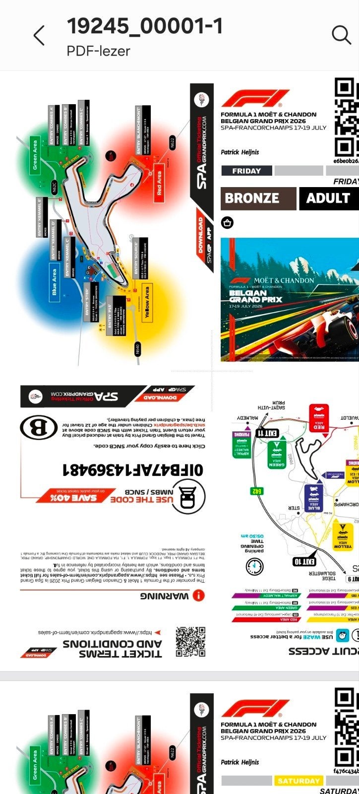 Ticket bronze Spa F1 Franchorchamps weekend!!, Eén persoon, Juli