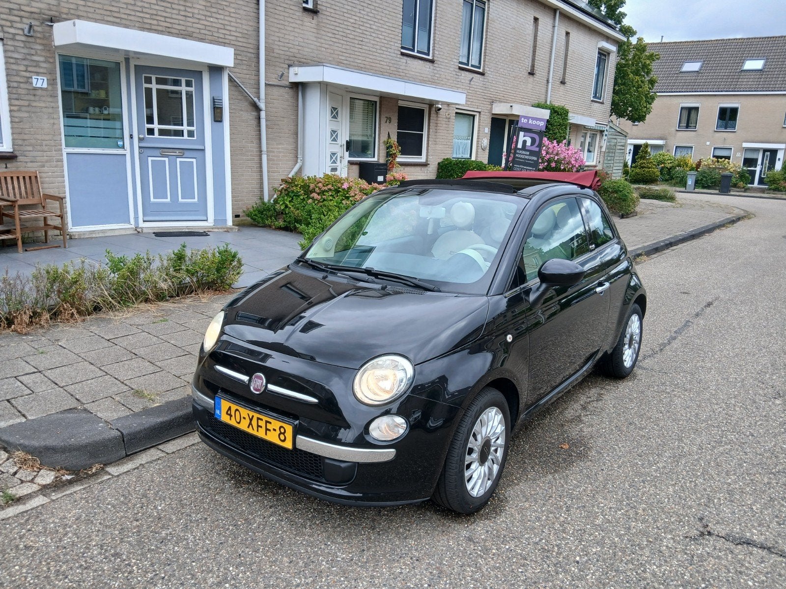 Fiat 500 1.2 C 2012 Zwart Cabrio, Auto's, 4 cilinders, Zwart, Origineel Nederlands, Bruin