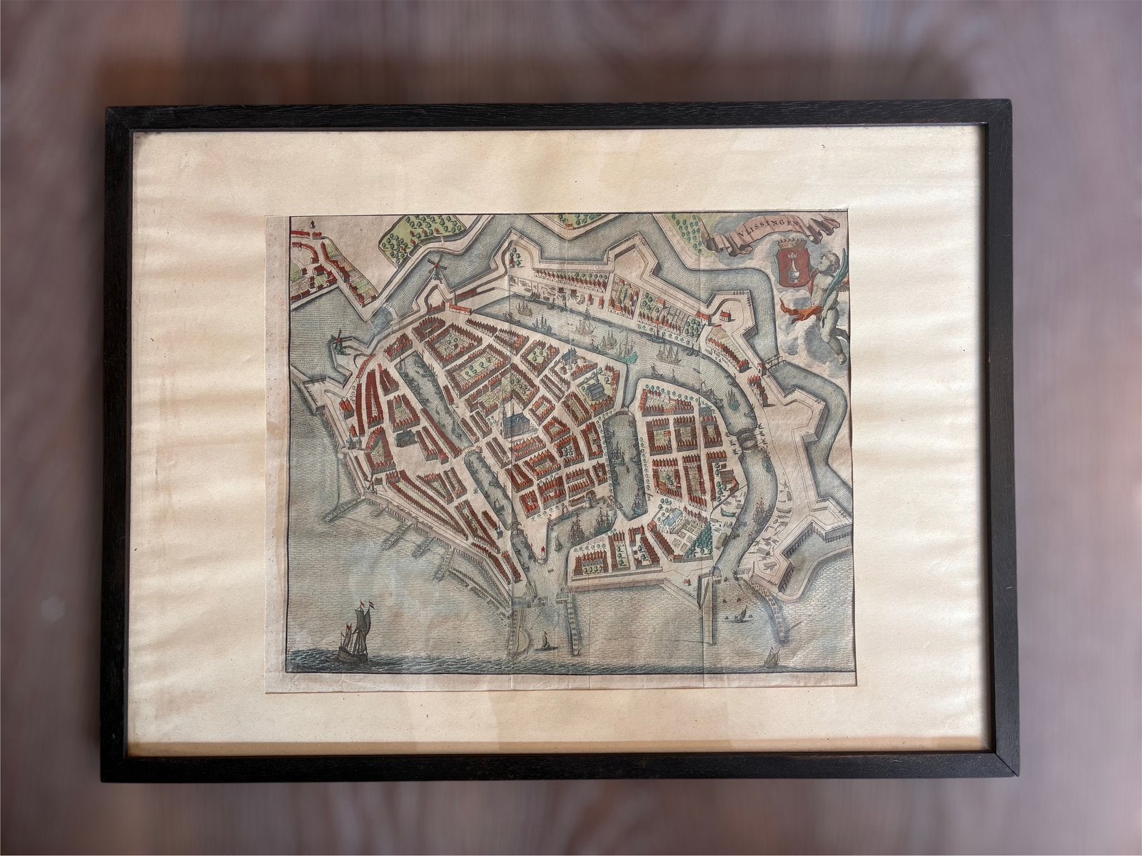 Plattegrond Vlissingen, Antiek en Kunst, Cartografie, Gravure, Ingelijst, 1600 - 1699