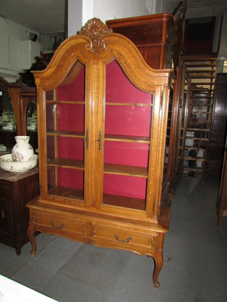 Barok eiken vitrinekast boekenkast queen anne stijl 295,00, Ophalen of Verzenden
