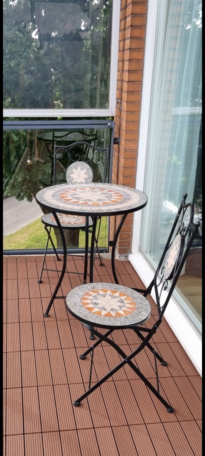 bistroset mozaïek tafel en 2 stoelen, Ophalen, Gebruikt, Metaal, Inklapbaar