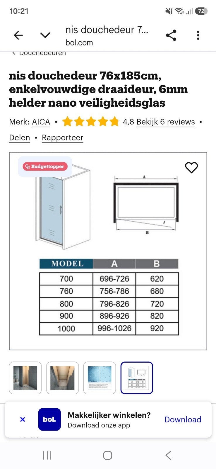 Douchedeur nis 76x185cm, enkelvoudige draaideur, Ophalen, Gebruikt, Chroom, Douche