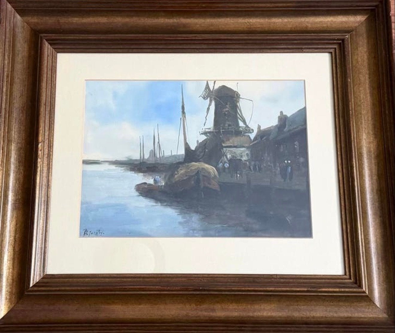 Sfeervol Molenlandschap met Boten - Ph. Jacoby (Terhell), Antiek en Kunst, Kunst | Schilderijen | Klassiek, Ophalen, Doek, Gesigneerd