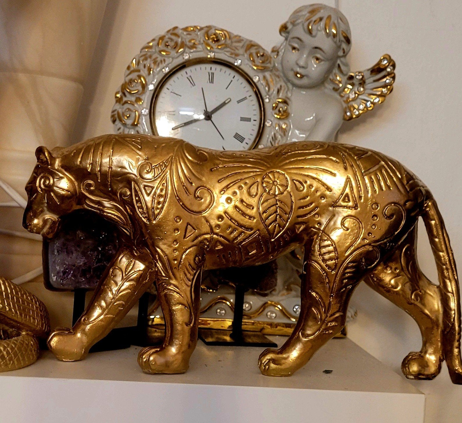 Gouden Panter Beeld - Decoratief Woonaccessoire, Overige materialen, Ophalen of Verzenden, Zo goed als nieuw, Goud