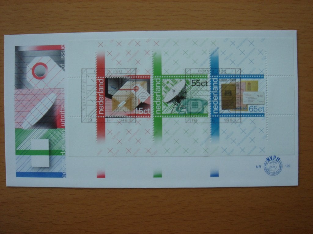 NVPH E192a  1e Dag-enveloppe Blok 100 jr PTT Diensten 1981, Postzegels en Munten, Postzegels | Eerstedagenveloppen, Ophalen of Verzenden