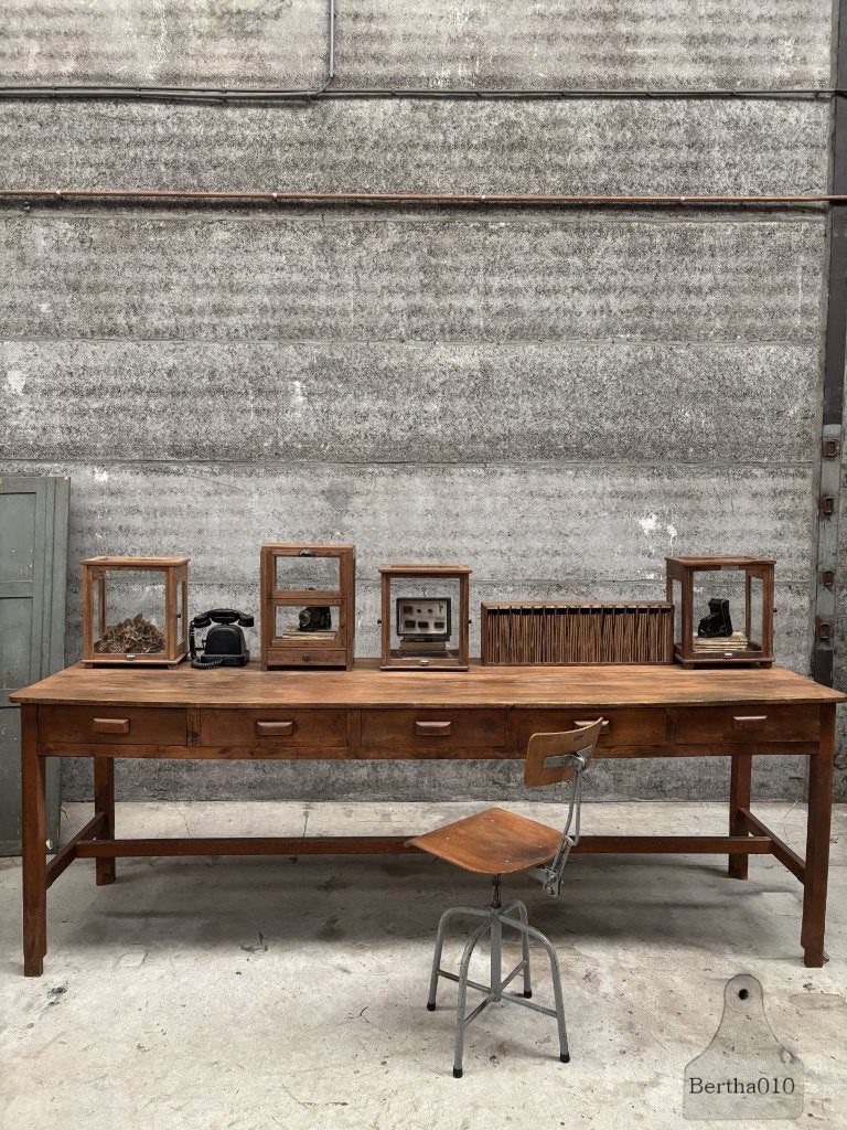 Bijna drie meter lange halfhoge schooltafel keukeneiland, Antiek en Kunst, Curiosa en Brocante, Ophalen of Verzenden
