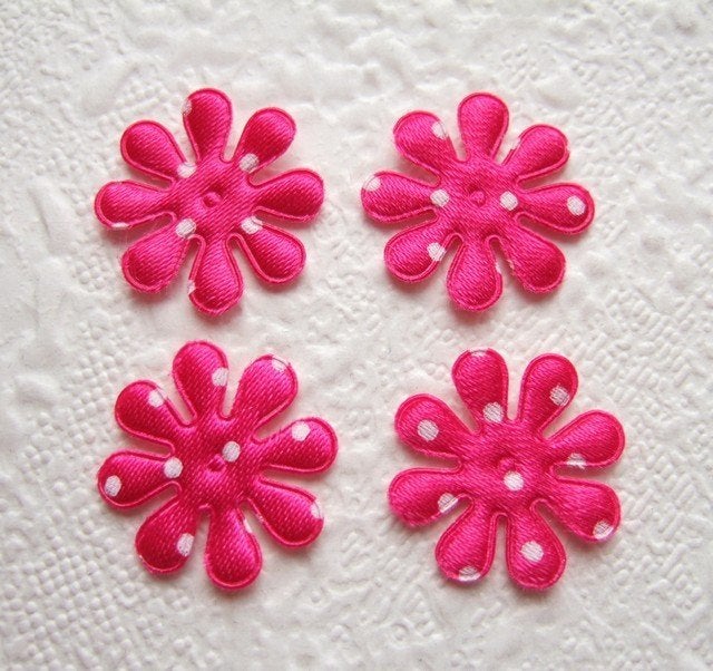 Satijnen polkadots bloemetje met 8 blaadjes ~ 2 cm ~ Roze, Roze, -, -, Textiel
