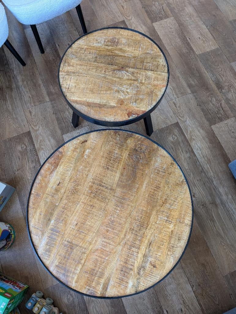 Ronde salontafels, hout en metaal, Ophalen, Gebruikt