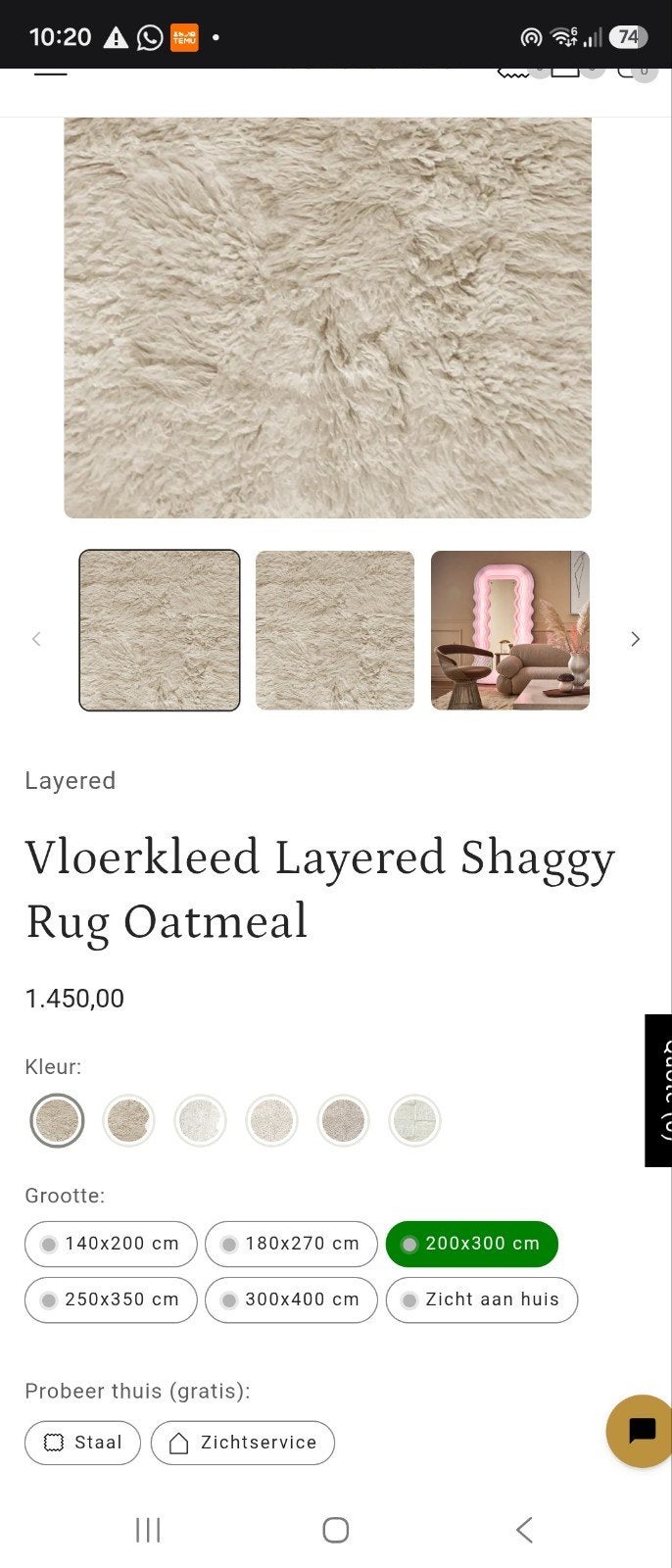 Vloerkleed Layered Shaggy Rug Oatmeal 200x300 cm, Ophalen, Beige, 200 cm of meer, Zo goed als nieuw